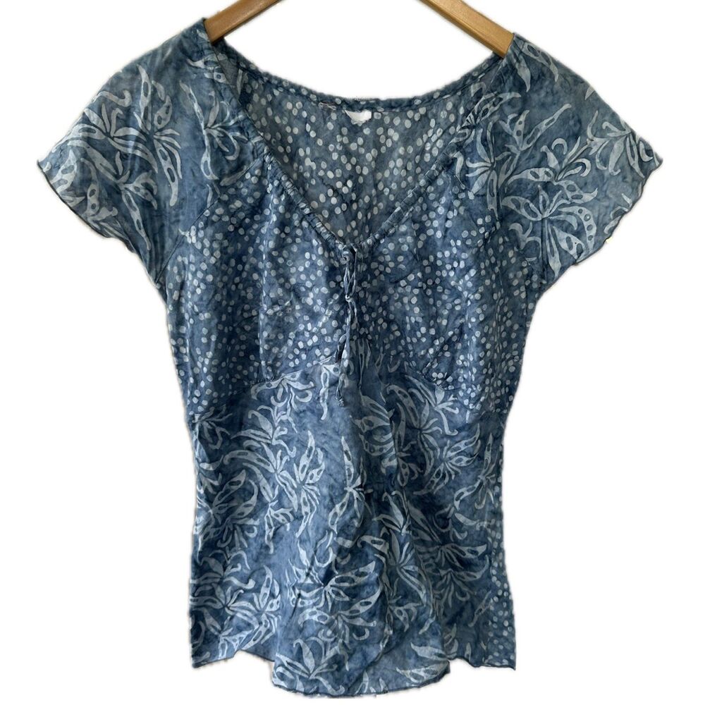 Unbranded Floral Batik Tie Dyed Floral Polka  Dots Front Drawstring Tie Top S